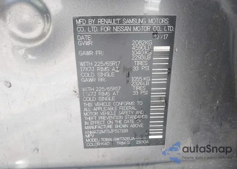 2018 Nissan Rogue Sv z USA, uszkodzony, nr VIN KNMAT2MT5JP517198